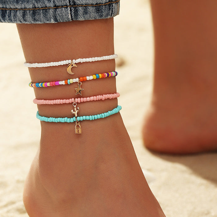 Jewelry WholesaleWholesale cute wild star moon colorful rice bead anklet JDC-AS-NZ011 Anklets 奈珠 %variant_option1% %variant_option2% %variant_option3%  Factory Price JoyasDeChina Joyas De China