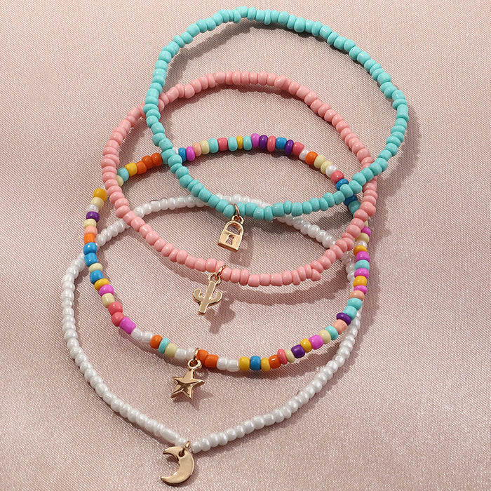 Jewelry WholesaleWholesale cute wild star moon colorful rice bead anklet JDC-AS-NZ011 Anklets 奈珠 %variant_option1% %variant_option2% %variant_option3%  Factory Price JoyasDeChina Joyas De China