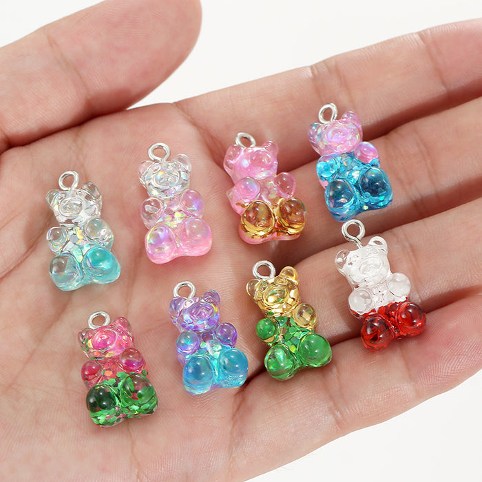 Wholesale Color Glitter Bear Pendant Handmade DIY Jewelry Accessories Keychain JDC-DIY-Jingy004