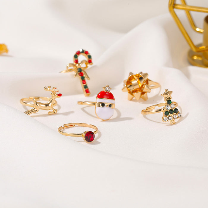 Wholesale Rings Alloy Christmas 6-Piece Set Cute Cartoon Elk Adjustable JDC-RS-D080