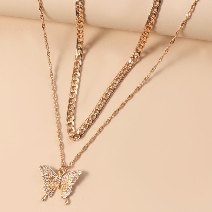 Wholesale Vintage Thick Chain Diamond Butterfly Set Chain JDC-NE-Duoh003