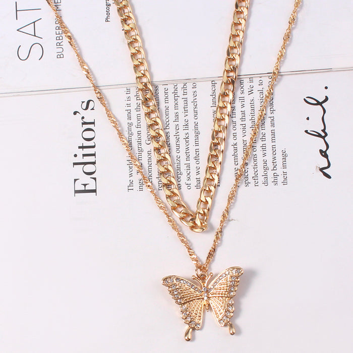 Wholesale Vintage Thick Chain Diamond Butterfly Set Chain JDC-NE-Duoh003