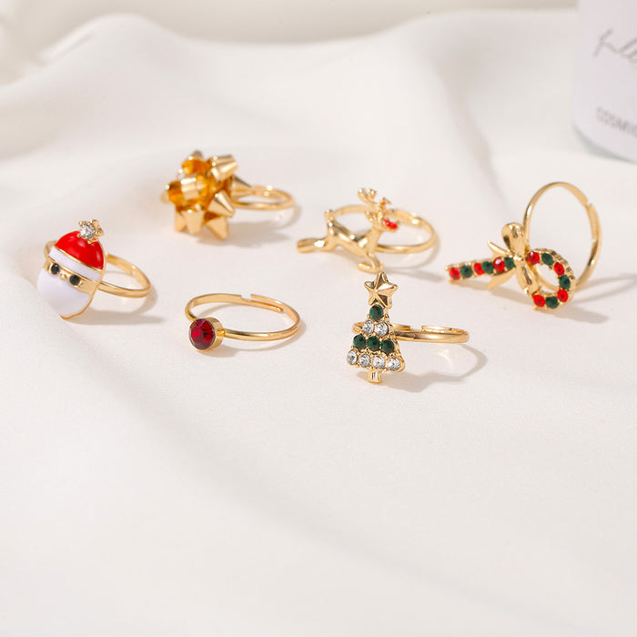 Wholesale Rings Alloy Christmas 6-Piece Set Cute Cartoon Elk Adjustable JDC-RS-D080