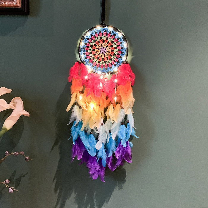 Jewelry WholesaleWholesale Rainbow Feather Wire Woven Dreamcatcher JDC-DC-MGu027 Dreamcatcher 梦罟 %variant_option1% %variant_option2% %variant_option3%  Factory Price JoyasDeChina Joyas De China