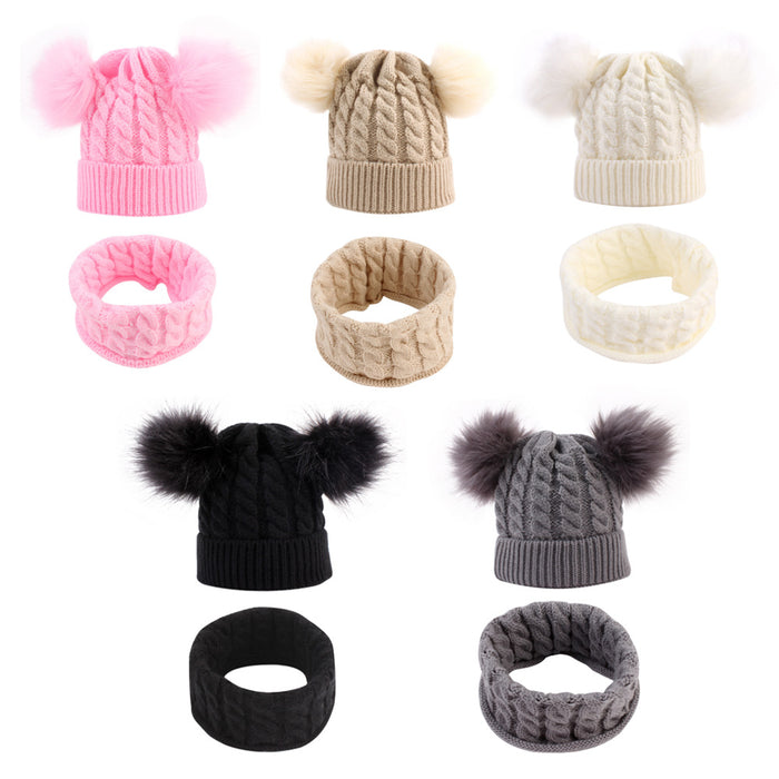 Wholesale Hat Acrylic Double Ball Warm Kids Scarf 2 Piece Set MOQ≥2 JDC-FH-MY010