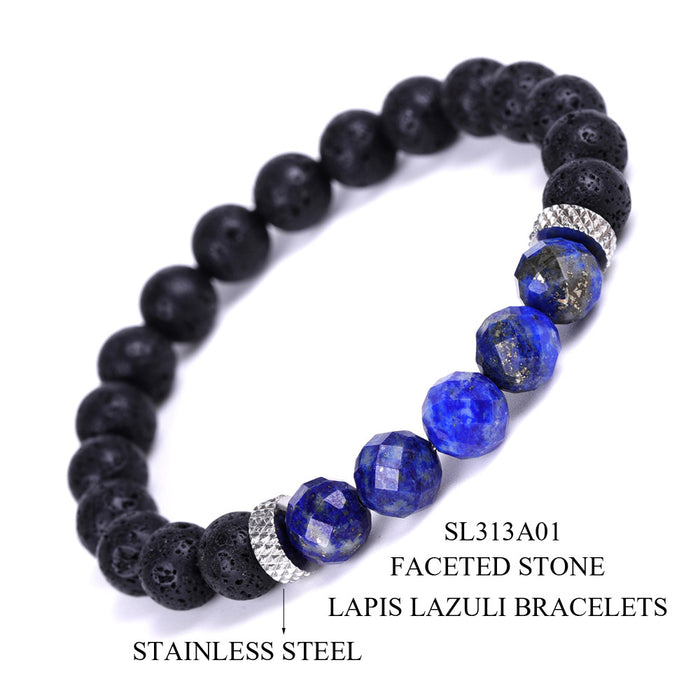 Wholesale Quality Natural Stone Strawberry Crystal Morgan Faceted Stone Stainless Steel Accessories Volcanic Stone Bracelet MOQ≥2 JDC-BT-XIUHAO006