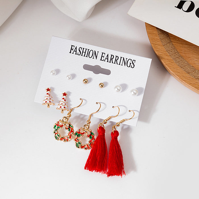 Wholesale Earrings Alloy Christmas Tree Elk Garland Bells 6 Pairs Pack JDC-ES-MDD087