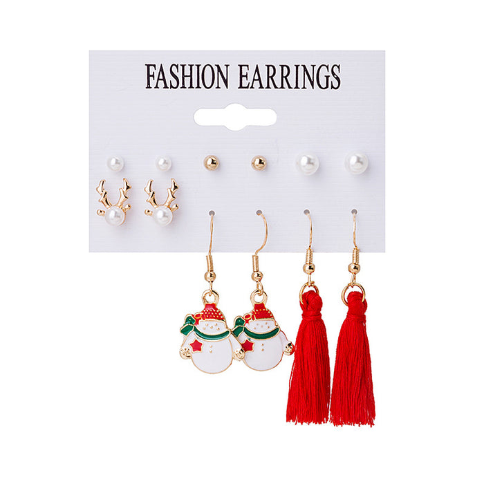 Wholesale Earrings Alloy Christmas Tree Elk Garland Bells 6 Pairs Pack JDC-ES-MDD087