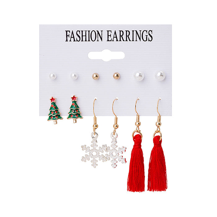 Wholesale Earrings Alloy Christmas Tree Elk Garland Bells 6 Pairs Pack JDC-ES-MDD087