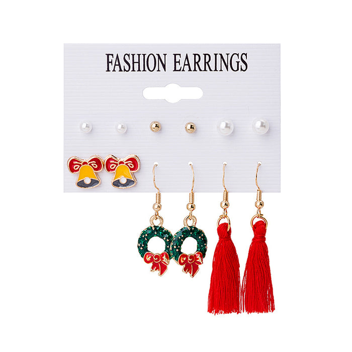 Wholesale Earrings Alloy Christmas Tree Elk Garland Bells 6 Pairs Pack JDC-ES-MDD087