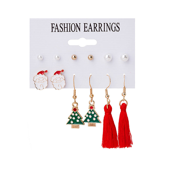 Wholesale Earrings Alloy Christmas Tree Elk Garland Bells 6 Pairs Pack JDC-ES-MDD087