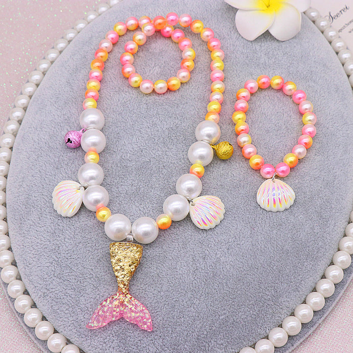 Wholesale Necklace Mermaid Tail Girls Pearl Necklace Bracelet Ring Earring Set MOQ≥2 JDC-RS-NanD001