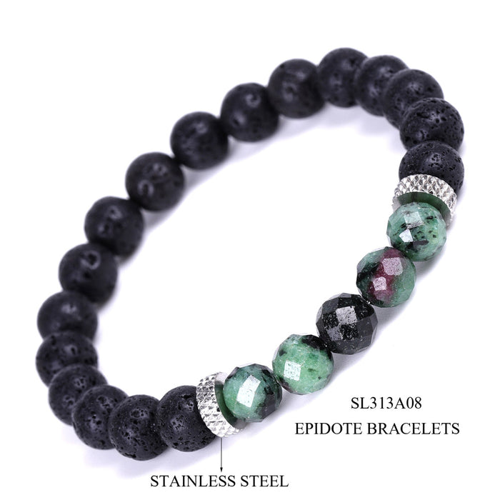 Wholesale Quality Natural Stone Strawberry Crystal Morgan Faceted Stone Stainless Steel Accessories Volcanic Stone Bracelet MOQ≥2 JDC-BT-XIUHAO006