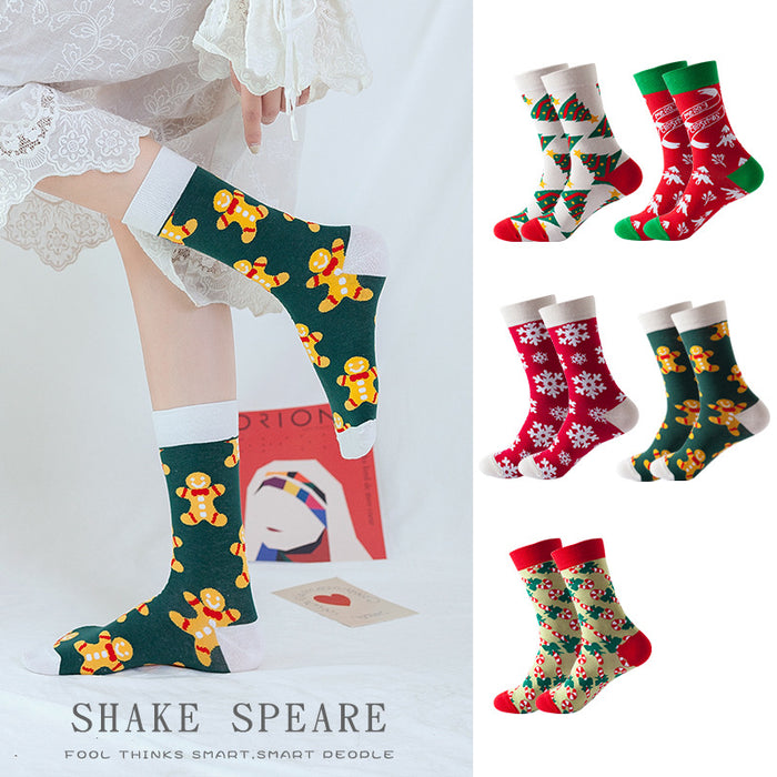 Wholesale Socks Cotton Christmas Snowflake Cane Pattern MOQ≥3 JDC-SK-JTeng004