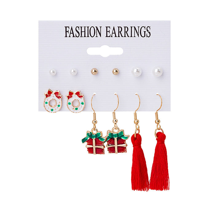 Wholesale Earrings Alloy Christmas Tree Elk Garland Bells 6 Pairs Pack JDC-ES-MDD087