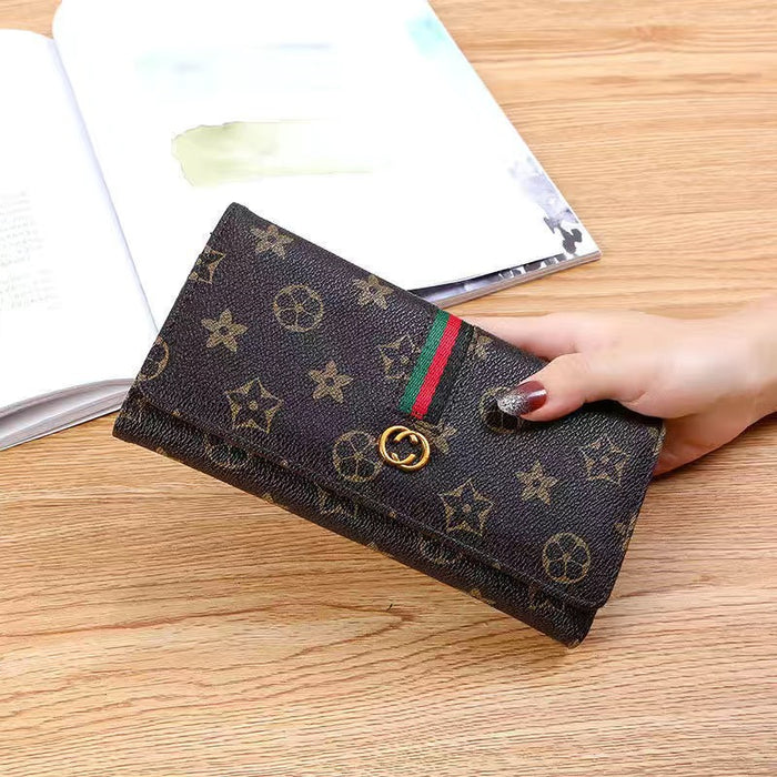 Wholesale wallet women's long simple multifunctional buckle soft wallet (F) JDC-WT-Chengpi005