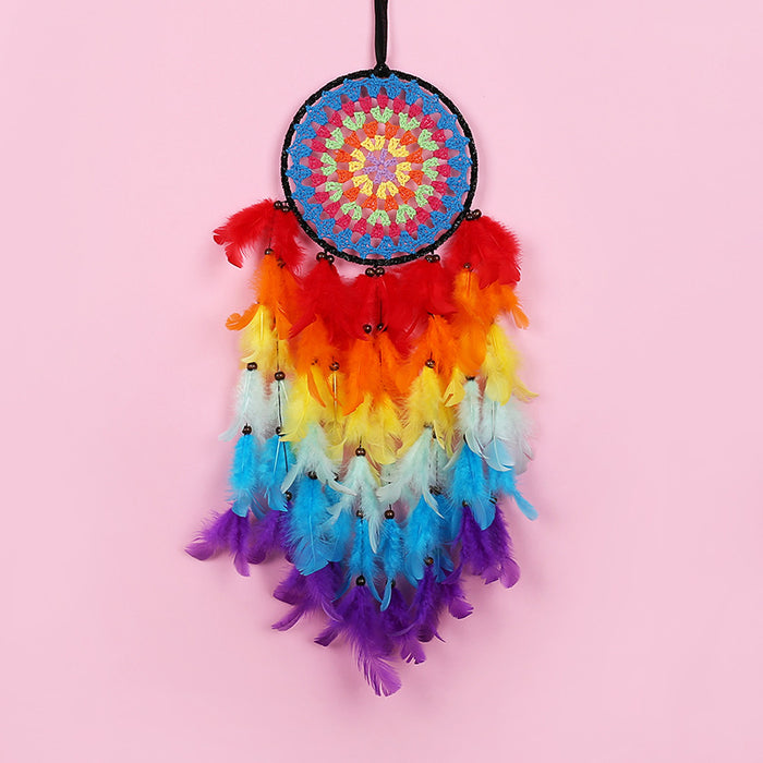 Jewelry WholesaleWholesale Rainbow Feather Wire Woven Dreamcatcher JDC-DC-MGu027 Dreamcatcher 梦罟 %variant_option1% %variant_option2% %variant_option3%  Factory Price JoyasDeChina Joyas De China