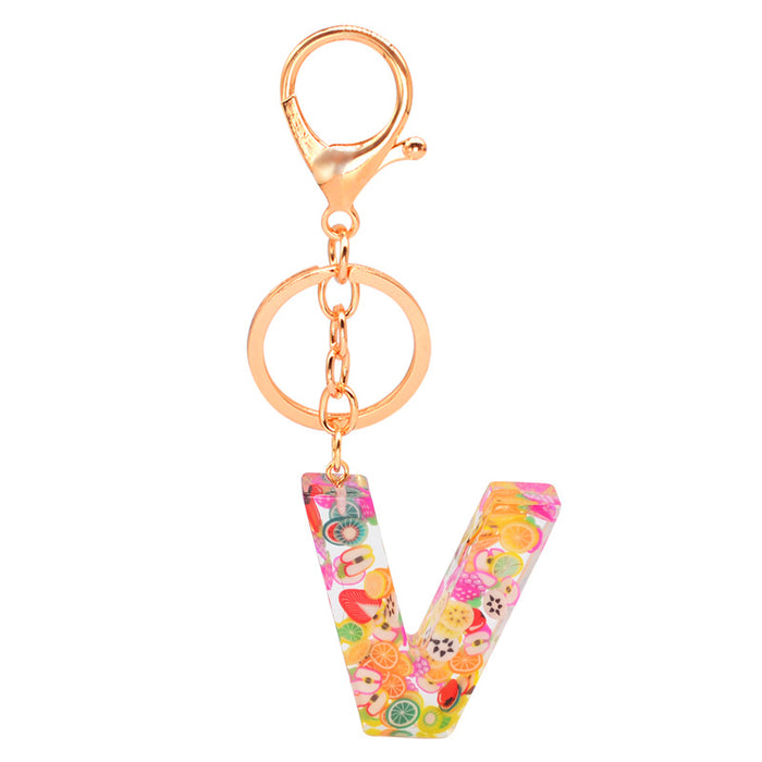 Wholesale Resin 26 English Alphabet Fruit Series Keychain JDC-KC-YiWa017