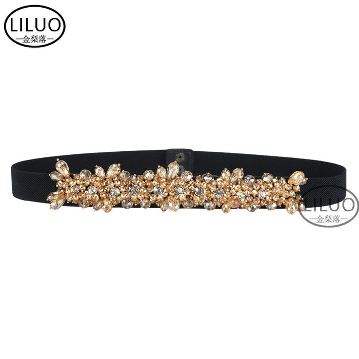 Wholesale Crystal Diamond Faux Leather Elastic Belt JDC-WB-JLL007