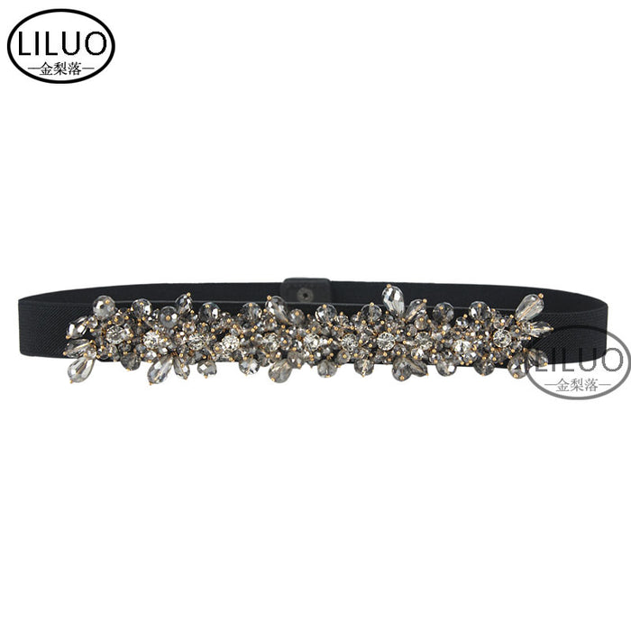 Wholesale Crystal Diamond Faux Leather Elastic Belt JDC-WB-JLL007