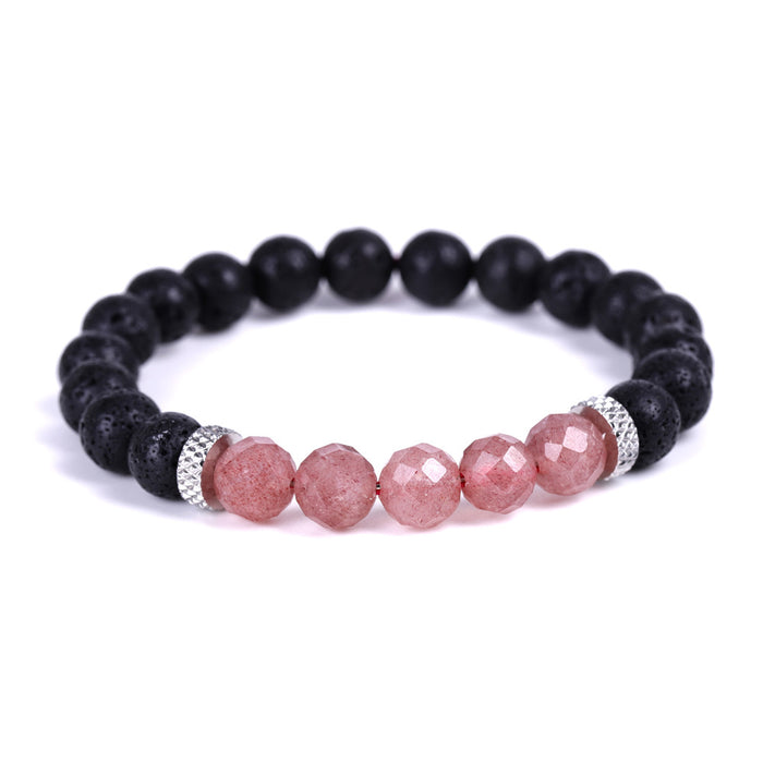 Wholesale Quality Natural Stone Strawberry Crystal Morgan Faceted Stone Stainless Steel Accessories Volcanic Stone Bracelet MOQ≥2 JDC-BT-XIUHAO006