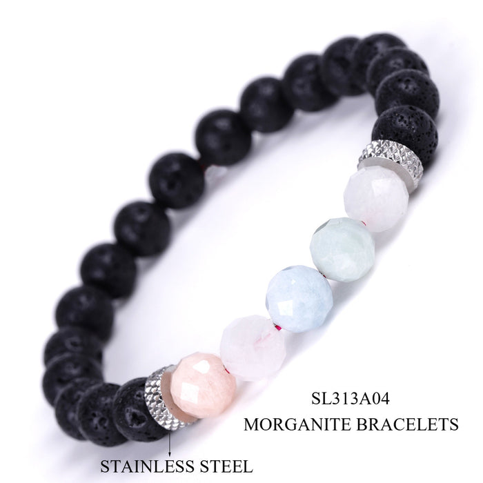 Wholesale Quality Natural Stone Strawberry Crystal Morgan Faceted Stone Stainless Steel Accessories Volcanic Stone Bracelet MOQ≥2 JDC-BT-XIUHAO006