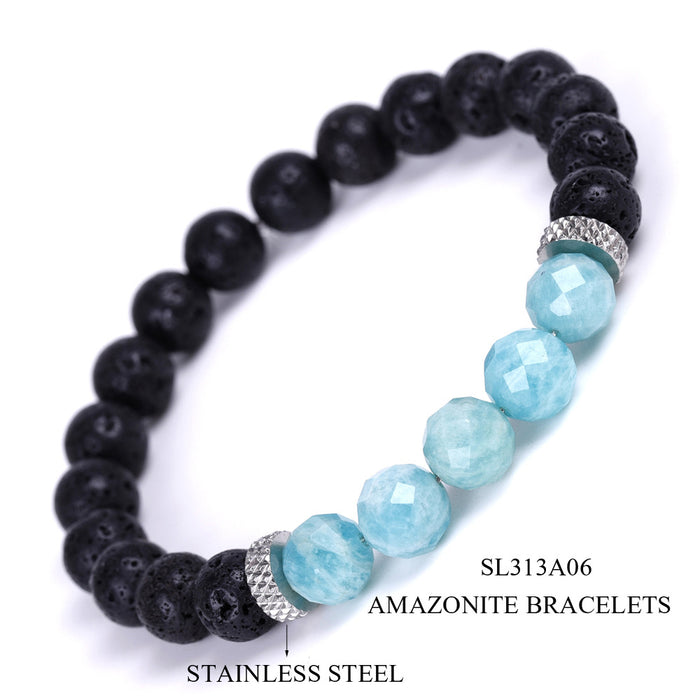 Wholesale Quality Natural Stone Strawberry Crystal Morgan Faceted Stone Stainless Steel Accessories Volcanic Stone Bracelet MOQ≥2 JDC-BT-XIUHAO006