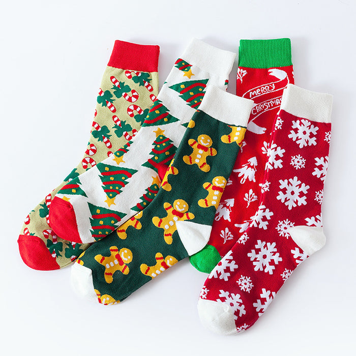 Wholesale Socks Cotton Christmas Snowflake Cane Pattern MOQ≥3 JDC-SK-JTeng004