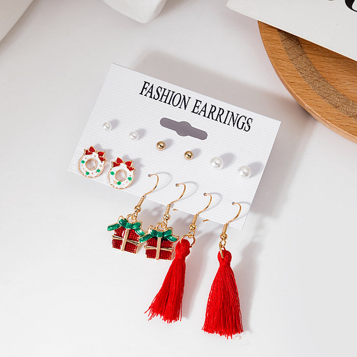 Wholesale Earrings Alloy Christmas Tree Elk Garland Bells 6 Pairs Pack JDC-ES-MDD087