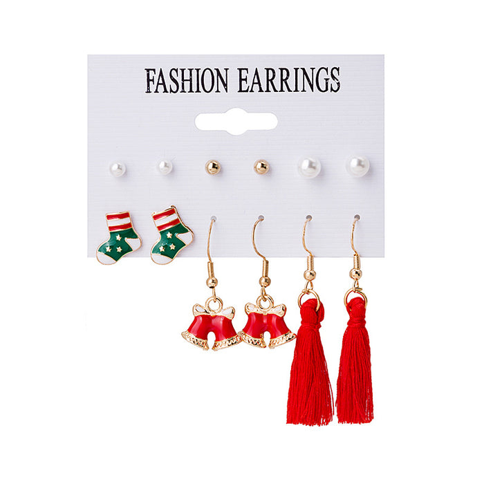 Wholesale Earrings Alloy Christmas Tree Elk Garland Bells 6 Pairs Pack JDC-ES-MDD087