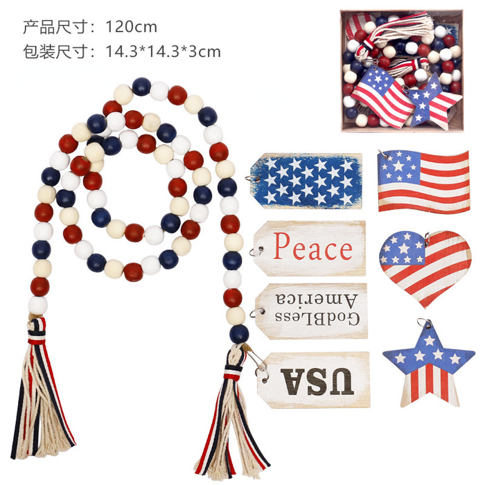 Wholesale 4th of July Independence Day Decoration Party Wooden Beaded Ornament DIY Tassel Pendant MOQ≥2 JDC-OS-SY004