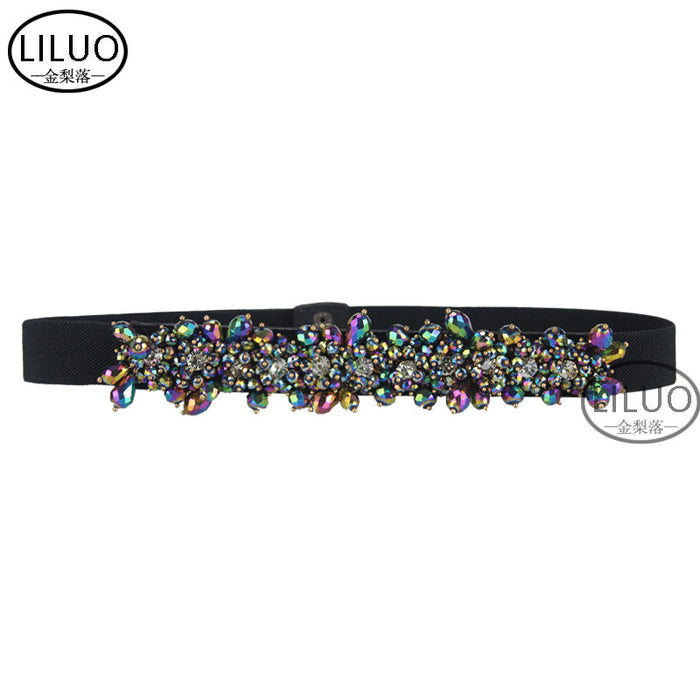 Wholesale Crystal Diamond Faux Leather Elastic Belt JDC-WB-JLL007