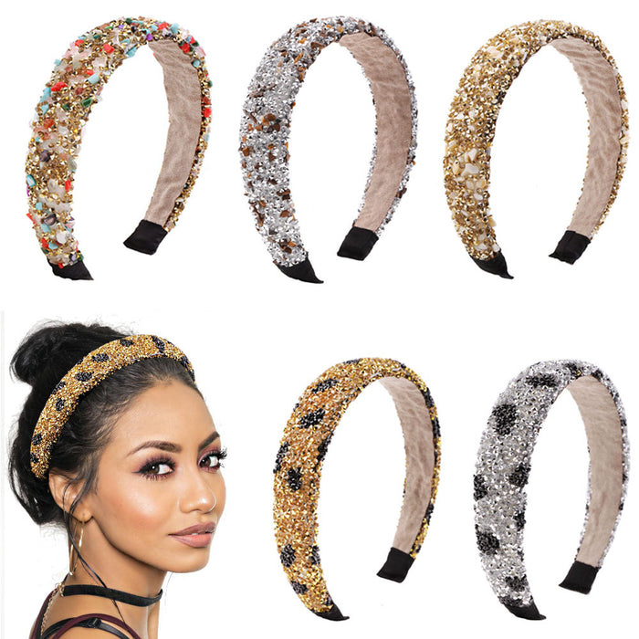 Wholesale Gold Leopard Print Headband High Grade Diamond Sponge JDC-HD-Dangxi001