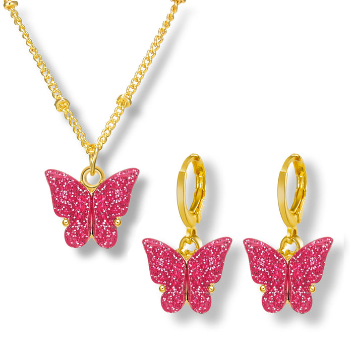 Wholesale Butterfly Jewelry Creative Butterfly Glitter Necklace Set JDC-NE-YinH028