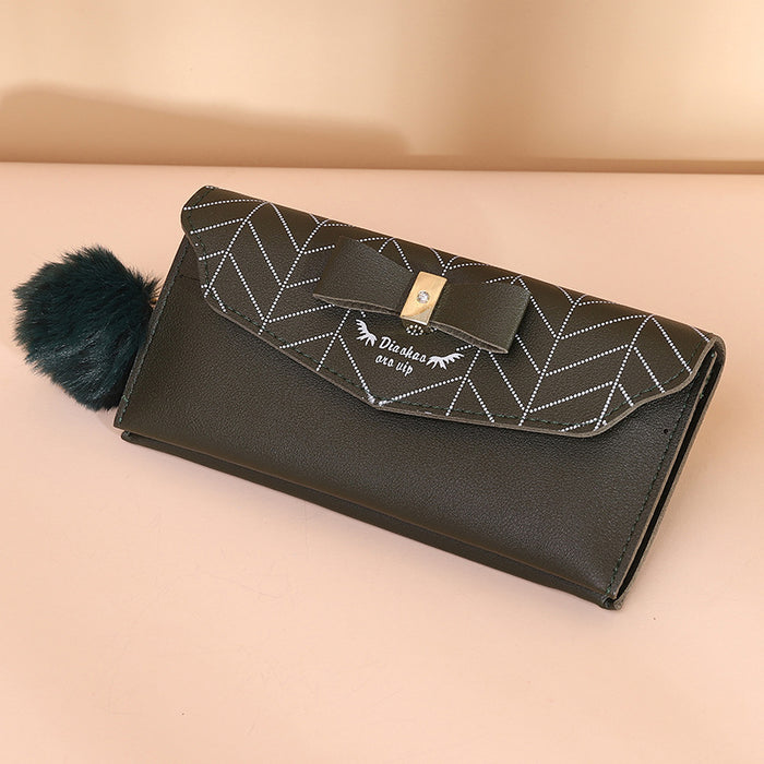 Jewelry WholesaleWholesale long pu large capacity fur ball bow wallet JDC-WT-BaoD006 Wallet 包东 %variant_option1% %variant_option2% %variant_option3%  Factory Price JoyasDeChina Joyas De China