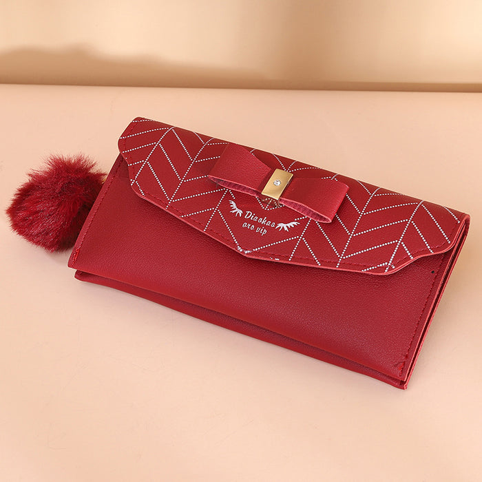 Jewelry WholesaleWholesale long pu large capacity fur ball bow wallet JDC-WT-BaoD006 Wallet 包东 %variant_option1% %variant_option2% %variant_option3%  Factory Price JoyasDeChina Joyas De China