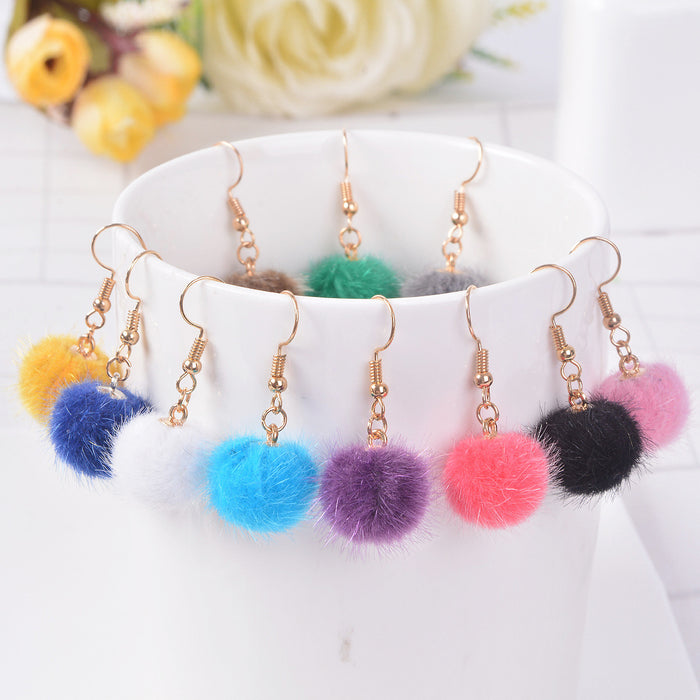 Wholesale Earrings Alloy Candy Color Plush Ball Ear Hooks JDC-ES-LongX001