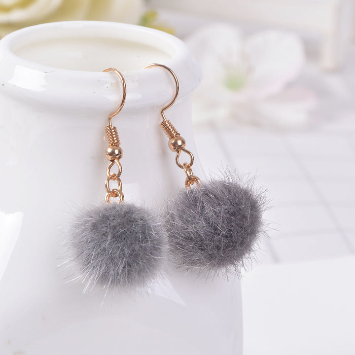 Wholesale Earrings Alloy Candy Color Plush Ball Ear Hooks JDC-ES-LongX001