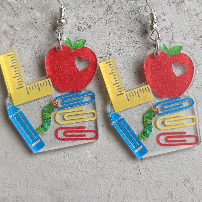 Wholesale Earrings Acrylic Pencil Ruler Apple Caterpillar 2 Pairs JDC-ES-Heyi055