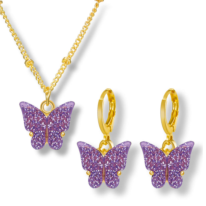 Wholesale Butterfly Jewelry Creative Butterfly Glitter Necklace Set JDC-NE-YinH028