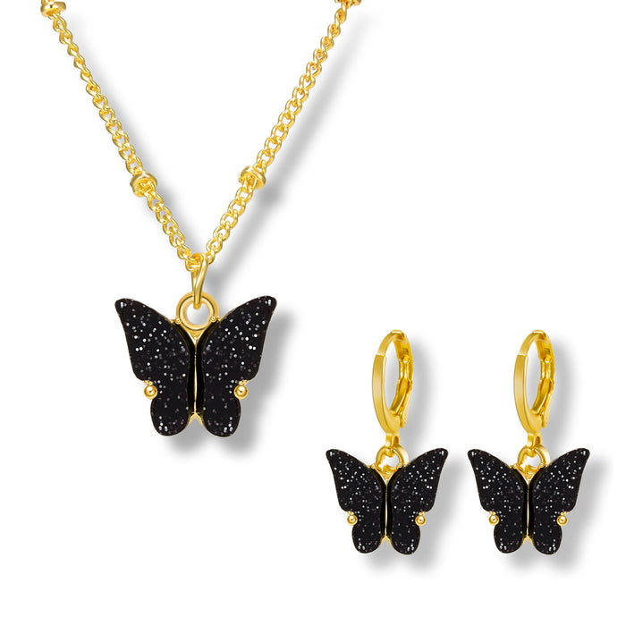 Wholesale Butterfly Jewelry Creative Butterfly Glitter Necklace Set JDC-NE-YinH028