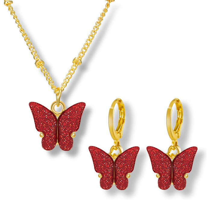 Wholesale Butterfly Jewelry Creative Butterfly Glitter Necklace Set JDC-NE-YinH028