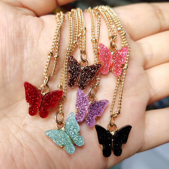 Wholesale Butterfly Jewelry Creative Butterfly Glitter Necklace Set JDC-NE-YinH028