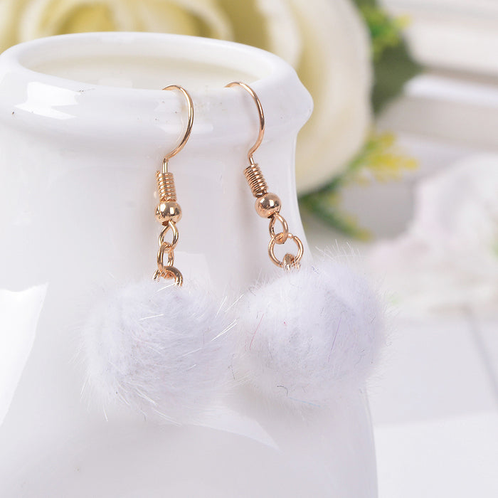 Wholesale Earrings Alloy Candy Color Plush Ball Ear Hooks JDC-ES-LongX001