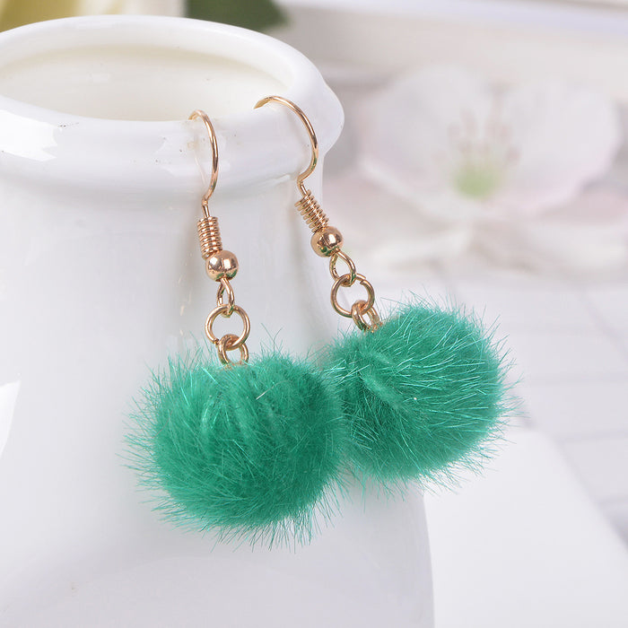 Wholesale Earrings Alloy Candy Color Plush Ball Ear Hooks JDC-ES-LongX001