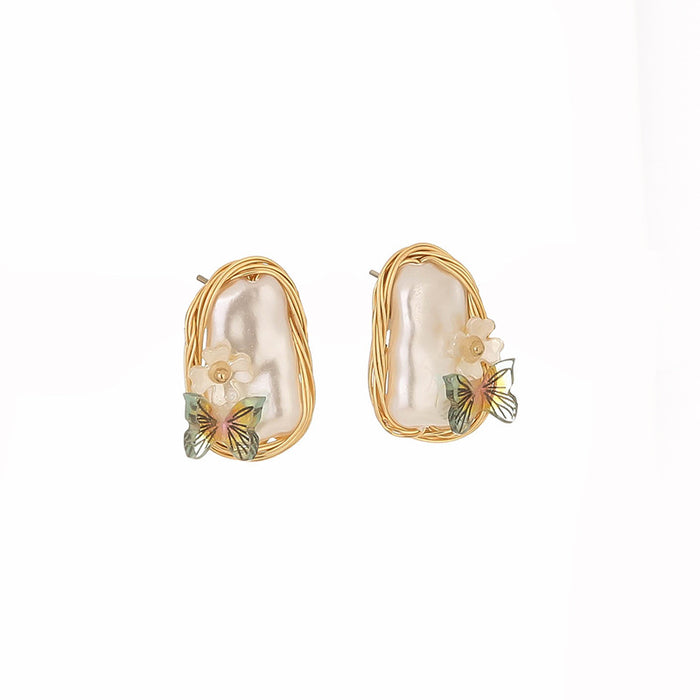 Wholesale Baroque Pearl Butterfly Copper Earrings JDC-ES-NuoM001