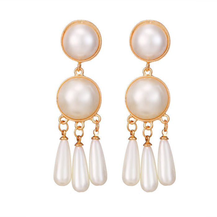 Wholesale Earrings Alloy Set Pearl Tassel MOQ≥2 JDC-ES-GYUE006