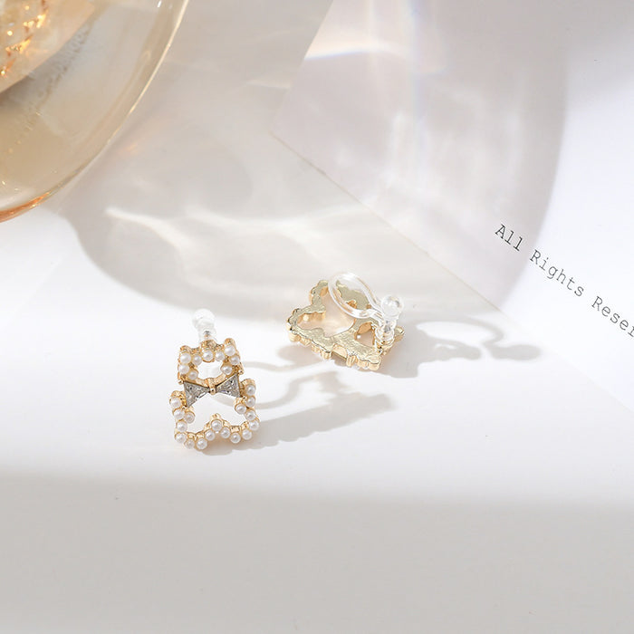 Wholesale Earrings Alloy Silver Pin Cute Pearl Bear JDC-ES-Baolai009