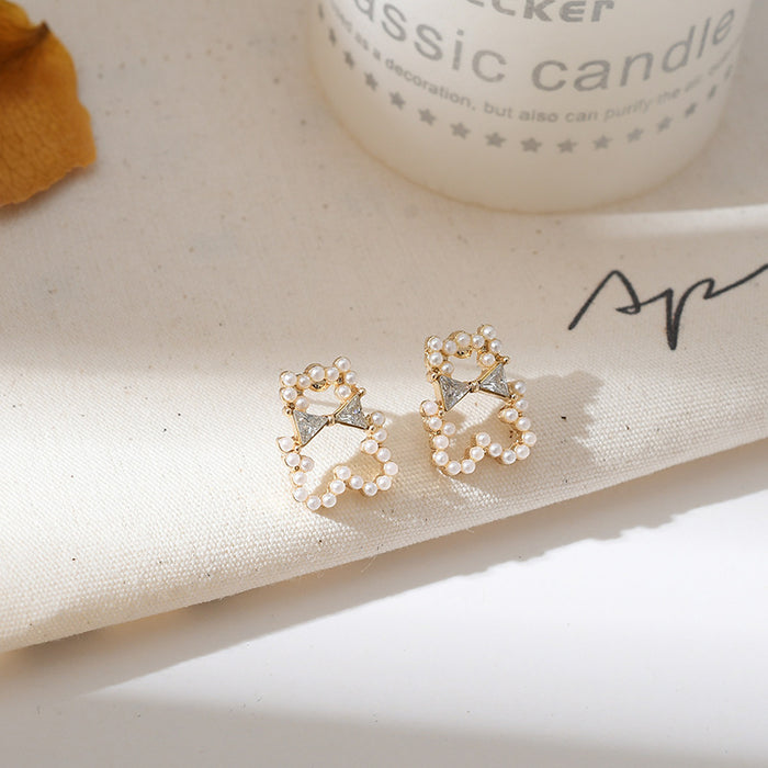 Wholesale Earrings Alloy Silver Pin Cute Pearl Bear JDC-ES-Baolai009