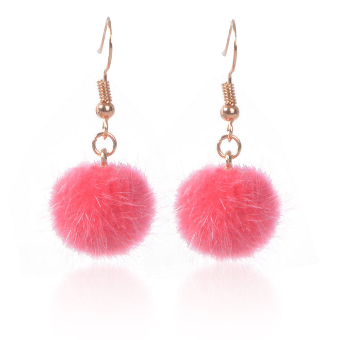 Wholesale Earrings Alloy Candy Color Plush Ball Ear Hooks JDC-ES-LongX001